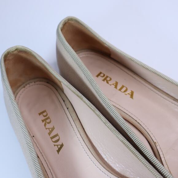 PRADA Cap Toe Ballet Flats Beige and Black Canvas Leather Women's 35.5/US 5.5 - Picture 4 of 7